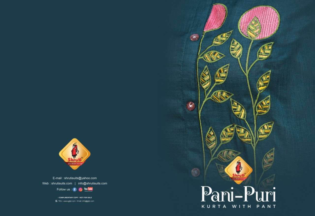 SHRUTI PRESENTS PANI PURI COTTON SLUB EMBROIDERY DESIGNER WHOLESALE KURTI WITH PANTS COLLECTION